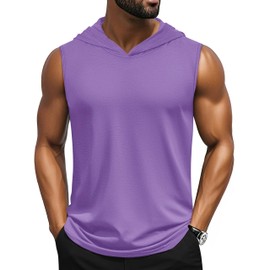 Cotrasen Men's Hooded Tank Top UPF 50+ Sleeveless Hoodies Lightweight Casual Gym Workout Shirts Cooling Muscle Cut Off Tee Shirt Light Purple L