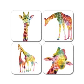 4 x Square Giraffe Coasters - Animals Rainbow Abstract Pop Art Drink Living Room Bedroom Coaster Kitchen New Home House Warming Set #80908