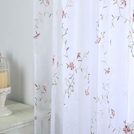 Taisier Home White Light & Airy Embroidery Sheer Curtain 45 inches Long Red Flower Buds Embroidered Curtain Girls Room Voile Rod Pocket Window Treatment 2 Panels Rose Red Flower Buds on White