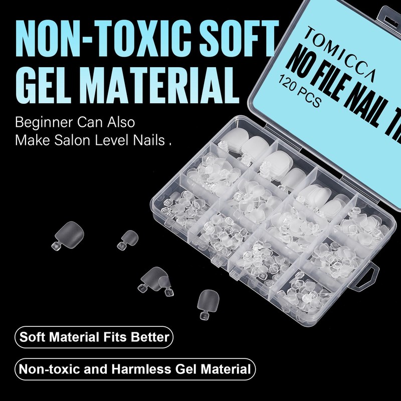 TOMICCA Pack of 120 Transparent False Toenails Kit, 12 Sizes