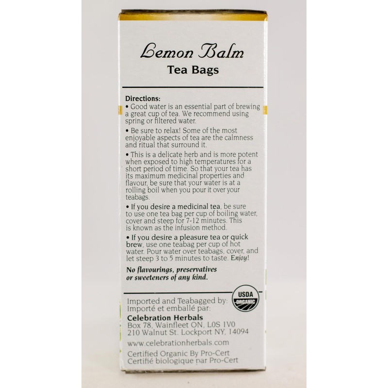 Celebration Herbals Lemon Balm Tea Bags, 24 Count