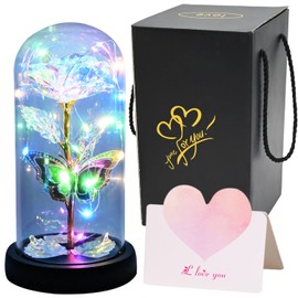 CAMIRUS Mothers Day Galaxy Rose Gifts with Colorful LED Light in Glass Dome for Women and Mom Christmas Day Birthday, Eternal Flower Gift from Daughter Son