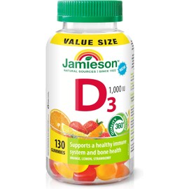 Jamieson Vitamin D3 1,000 IU Gummies - Orange, Strawberry, Lemon Flavour, 130 Gummies