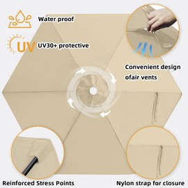 Jorohiker 7.5ft Patio Umbrella Replacement Canopy for 6 Ribs，Durable，Waterproof, UV-Resistant & Easy to Install，Khaki Canopy Only