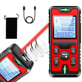 OIUBJDA Medidor de Distancia de Alta precisión,Telemetro compactas de medición,Flexometro 120 Metros Digital,con Pantalla LCD retroiluminada, Interruptor de pies/Metros/Pulgadas, Nivel,typy-C