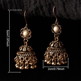 ANDPAI Indian Vintage Silver Bohemian Tassel Drop Earrings Bridal For Women Boho Ethnic Afghan Retro Gold Tribal Egypt Nepal Gypsy Jewelry Jhumki Earrings Gifts (White)