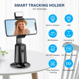 jiangler Auto Face Tracking Tripod 360° Rotating Auto Tracking Phone Stand, No App, Phone Camera Stand with Remote and Gesture Control, Rechargeable Smart Shooting Stand for Live Video Recording Tiktok（Black）