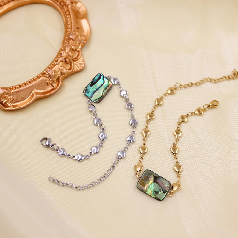 Oneress Shell Jewelry Adjustable Chain Stainless Steel Abalone Layered Bracelet