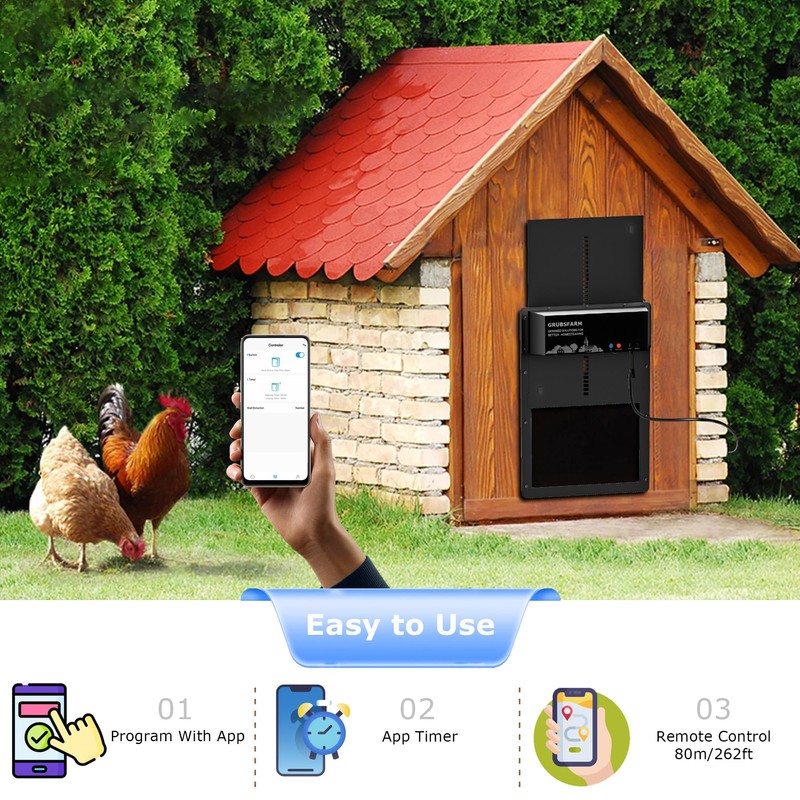 GRUBSFARM Automatic Chicken Coop Door - Programmable with App Timer,