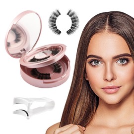 KELEAPEKER 2 Pairs Natural Magnetic Eyelashes,Reusable Magnetic Lashes Kit without Eyeliner,Magnetic Lashes Set with Applicator Makeup Tool,Wispy False Eyelashes No Glue Required(2 Pairs,Pink)