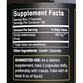 Pure Aronia 900mg (Chokeberry) 365 Caps No Fillers/No Additives Made in the USA