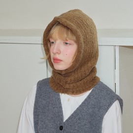 Handmade Boucle Wool Blend Balaclava - Korean Curly Vibe LF3630 Free Size/42x22cm Green 3ea