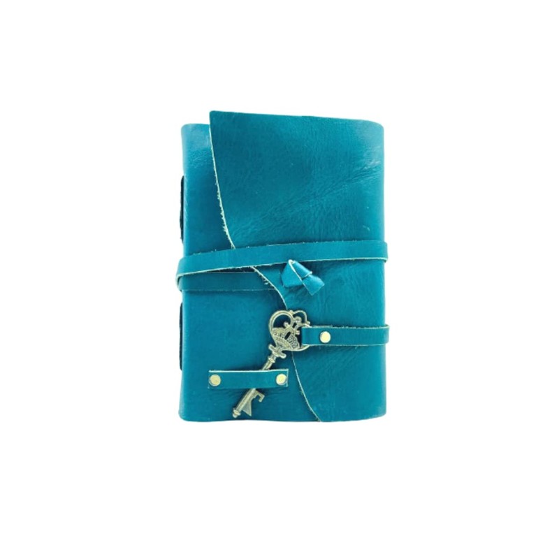 OVERDOSE Leather Journal Turquoise Leather Cover Leaf Diary with Key