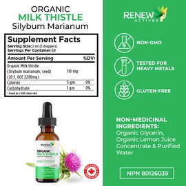Renew Actives Milk Thistle Liquid Extract - Liver Protectant Supplement Drops for Optimal Health - No Alcohol Added - Non-GMO, Vegan - 4 fl oz