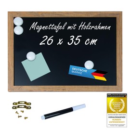Magnetic Chalkboard, Writing Board, Magnetic Board for Hanging, Slate Board with Wooden Frame, Wall Board Including Chalk Pen & Magnets (Compact, 26 x 35 cm)