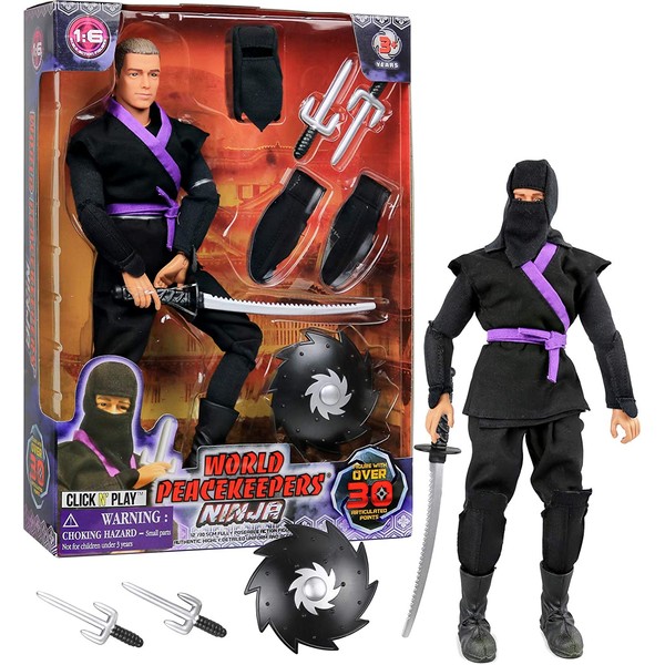 Click N' Play 12" Inch Ninja Action Figure Play Set With Accessories.
