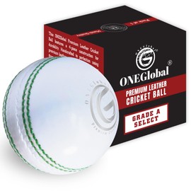 ONEGlobal Select Leather Cricket Ball | 100% Handcrafted, 156g - 5.5oz, 4-Piece Construction | Ideal for T20, Net Practice, Training etc.