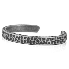 Akitsune Terra Bangle | Hammered Antique Bracelet Women Men Stainless Steel Bracelet Rustic Silver Black Brass, Stainless Steel