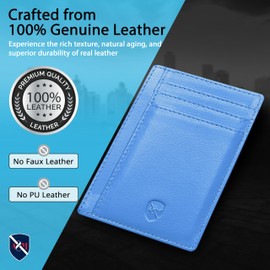 ALLEN & MATE Leather Card Holder Slim Wallet RFID Blocking Minimalist Wallet Credit Card Holder for Cards and Banknotes, L. Blue, Minimal