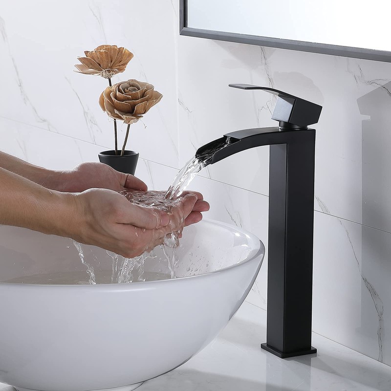 VCCUCINE Vessel Sink Faucet Black, Single Handle Single Hole Waterfall