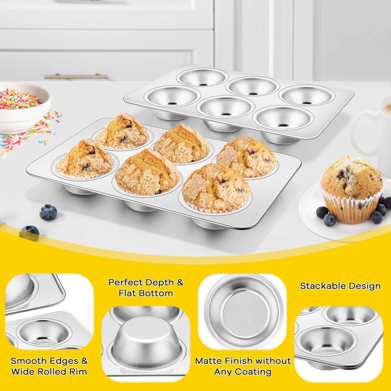 Homikit 1 Pack Muffin Pan, Stainless Steel Cupcake Tin with