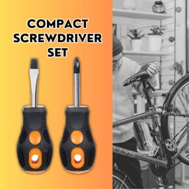 Set of 2 Handy Short Compact Screwdriver Set - Ideal for General Use and Confined Spaces.Short Screwdriver