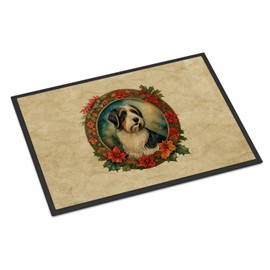 Caroline's Treasures DAC2315MAT Bearded Collie Christmas Flowers Doormat Front Door Mat Indoor Outdoor Rugs for Entryway, Non Slip Washable Low Pile, 18H X 27W