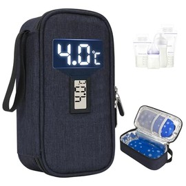 YOUSHARES Breastmilk Cooler Bag - Breast Milk Cooler Travel Bag with Real-Time Temperature Display, Breast Milk Storage Bag with 2 Ice Pack, Small Cool Bag for Insulated Bottle for Breastfeeding(Navy)