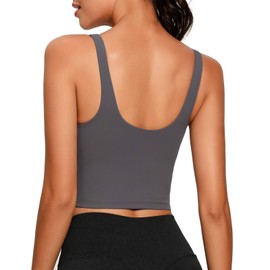Lemedy Sports Bra Women Long Crop Padded Workout Running Yoga Bra, darkgray