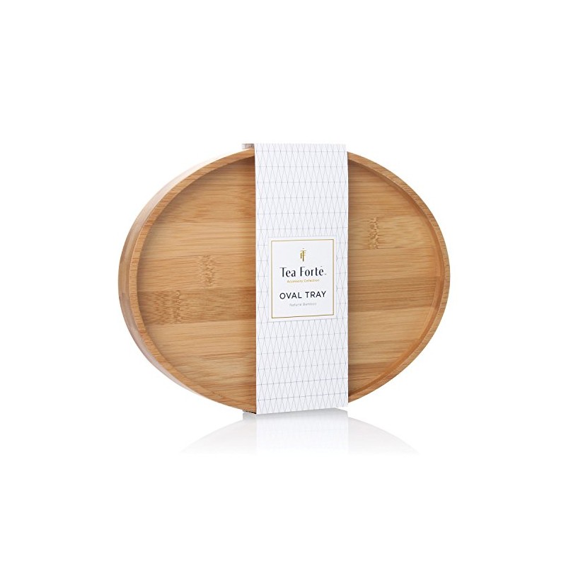 Tea Forte Bamboo Oval Serving Tray for Tea Cup, 9