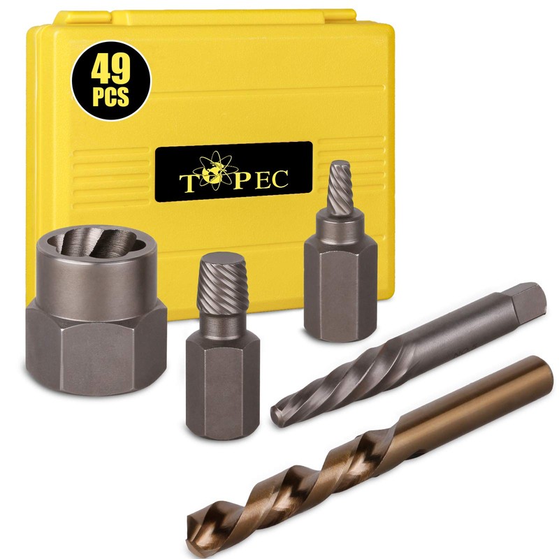 Topec 49pcs Screw Extractor/Drill Bit Set, professional remove set for