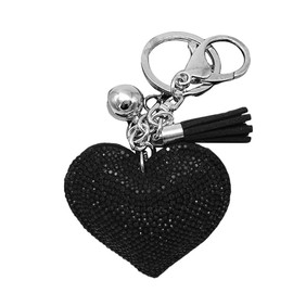 Romantic Iridescent Rhinestone Pendant Heart Pendant Fringe Keychain Black, black, Unit size