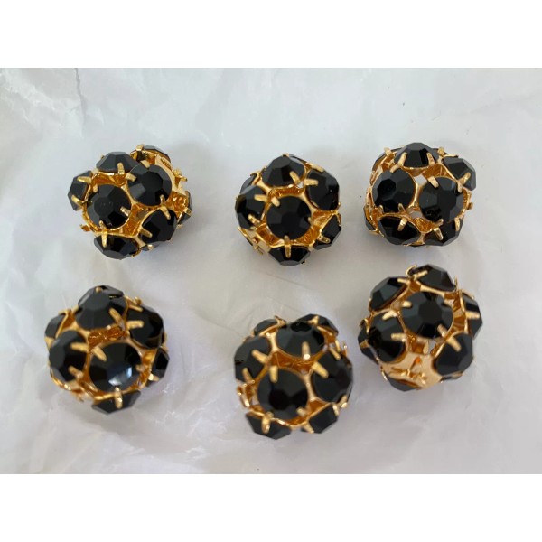 Czech 18MM VINTAGE CZECH JET BLACK GLASS RHINESTONES ON GOLD