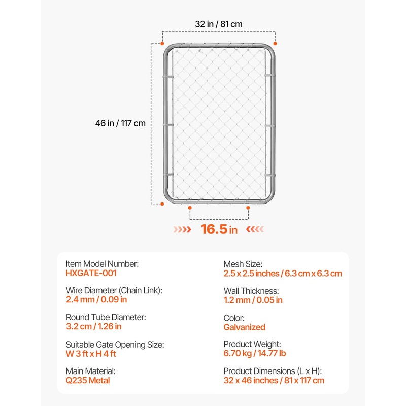 VEVOR Chain Link Fence Gate, 32 x 46 in, Adjustable