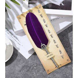 Gullor Calligraphy Feather Quill Pen and 5 Calligraphy Nibs for Beginners Kids Calligraphy Writing Quill Dip Pen Set, Purple