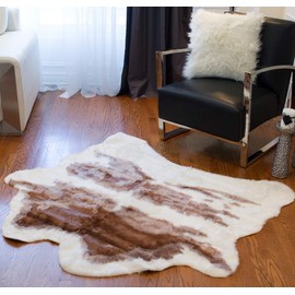 Luxe Faux Fur Cowhides Soft Low Pile Durable Fade-Resistant Shed-Free Animal-Free Faux Cowhide Area Rug | 4-1/4 ft x 5 ft, Cow Print Brown + White