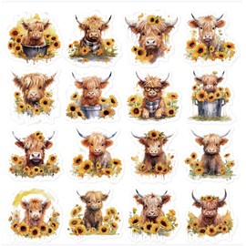 JarThenaAMCS 480Pcs Highland Cow Sticker Watercolor Brown Cow Sunflower Stickers Cute Self-Adhesive Cow Decals for Greeting Card Journal Scrapbook Decor Party Supplies