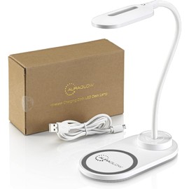 Auraglow Auraglow LED Flexible Neck Desk Lamp with 3 Colour Modes and 10W Wireless Smart Phone Qi Fast Charger - White (One Pack)