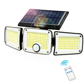 センサーライト 屋外 ソーラー 人感 Anketoo ソーラーライト 屋外 防水 人感センサー「280LED 3面発光 光エネルギー感知3モード 大容量2400mAhバッテリー IP65防水」防犯ライト 人感センサー 屋外 ソーラー 防水 遠隔操作、電気代0，ガレージや庭、パティオなどに打ってつけ、地震、津波、その他の災害用防災照明