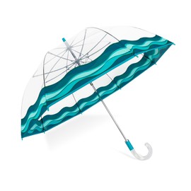 TRINA TURK x SHED RAIN Bubble Umbrella, Clear, see Through, Rain & Windproof Umbrella - Perfect for Weddings, Prom, Outdoor Events - Automatic Open (Waves of Capri)