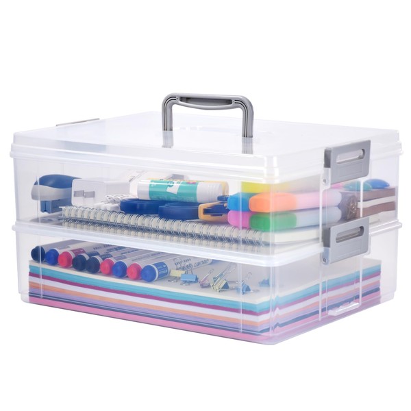 AZAZA 2-Layer Plastic Storage Box with Lid & Handle -