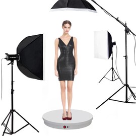 JAYEGT Motorized Rotating Display Stand, 350Lbs Load，360 Degree Electric Rotating Potography Turntable for Products Display，Live Show， Remote Control +5 Colors Backgrounds (White / 20.5inch /Wired)