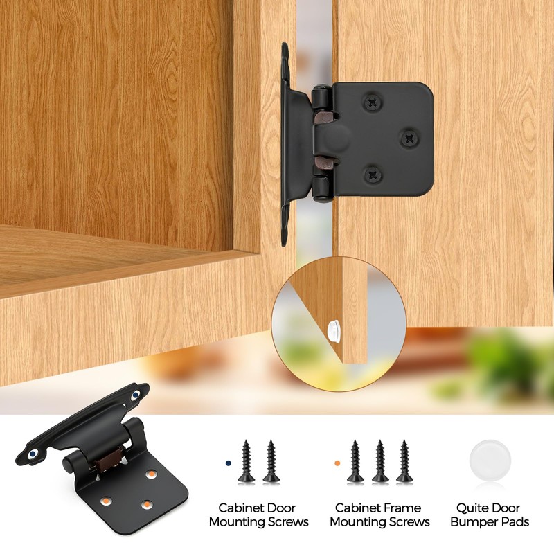 Home Expert 4 Pack (2 Pairs) Matte Black Cabinet Hinges