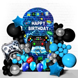 Game Arch Backdrop Cover 7.2FT Video Game Spandex Arch Stand Covers Fabric 2-Sided Kids Gaming Round Top Stretchy Backdrop Stand Covers for Birthday Party Decoration Supplies Photo Booth Shoot Props