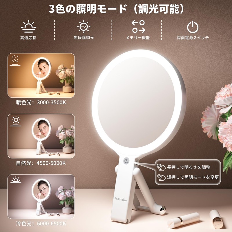 Beautifive 10x/1x 両面ライト付き拡大鏡 卓上/吊り下げ/手持ち可能 コンパクト携帯用