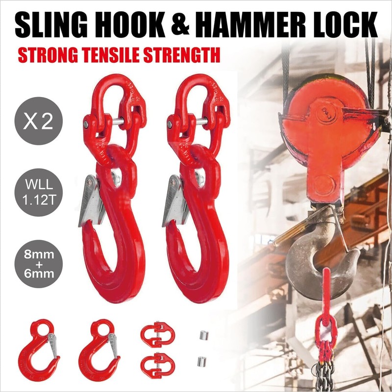 2Pcs Sling Hook with Hammerlock, Caravan Trailer Chain Connecting Extend