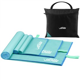 VACNITE Microfibre Towel 3 Pieces - 152 x 80 cm / 80 x 38 cm / 38 x 38 cm - Absorbent, Ultra Light, Quick-Drying Sports Towel Travel Towel Set for Fitness, Beach, Yoga, Sauna (Blue Lake)