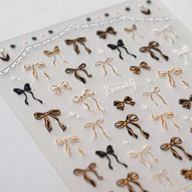 Gold Black Bow Nail Art Stickers 5D Embossed Bowknot Nail Stickers Cute Self-Adhesive Silver Ribbon Decals for Women Girls Acrylic Nails Manicure DIY Nail Supplies