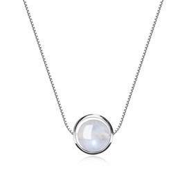 COAI 925 Sterling Silver Necklace Simple Bead Crystal Necklace, Moonstone Necklace for Women