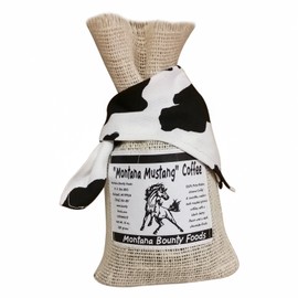 Montana Mustang Columbian Arabic Coffee - 12 oz Ground & Roasted w/ Natural Black Cherries In a Rustic Western Style Burlap Bag from Bounty Foods - Enjoy this American Breakfast Essential (MUS 12oz)